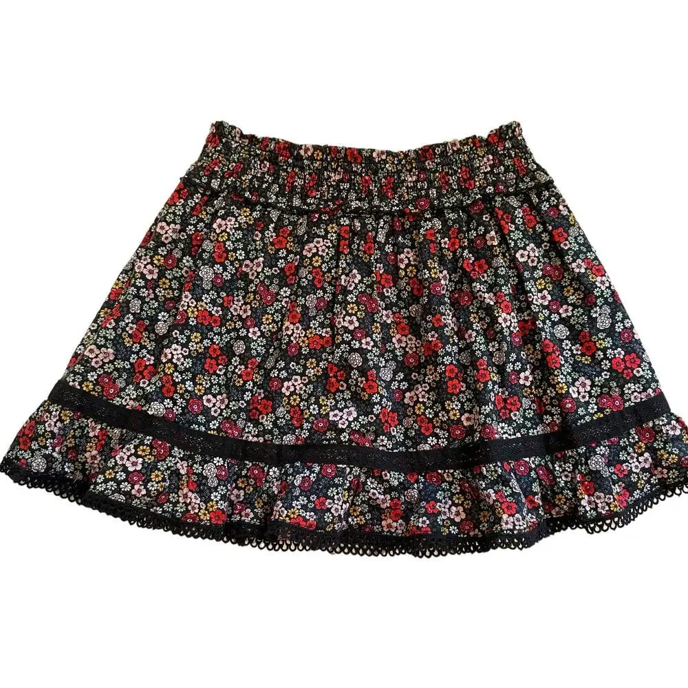 NWT Everafter Girls Black Floral Kara Skirt 12